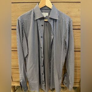 ETON Cotton Dress Shirt Contemporary Fit Blue Gingham 15.5